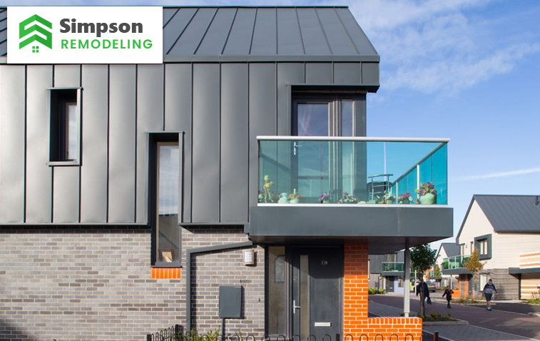 Grey standing seam wall cladding on a high-rise building